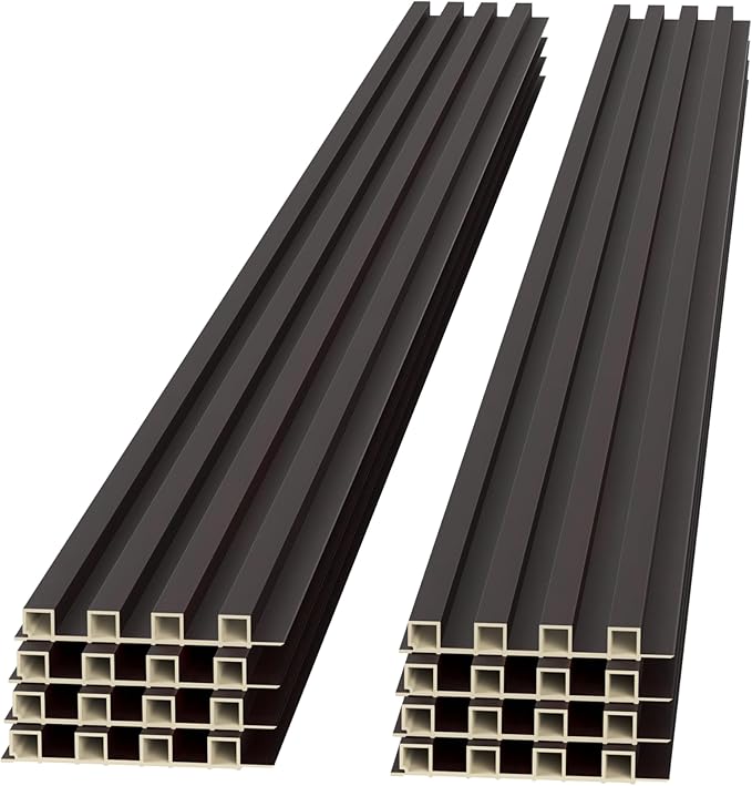 Slat Wall Paneling,8-Pack 3D WPC Wood Wall Panels,Acoustic Wall Panels for Interior Wall Decor,Living Room,Bedroom,Black Brown,95 x 6 in