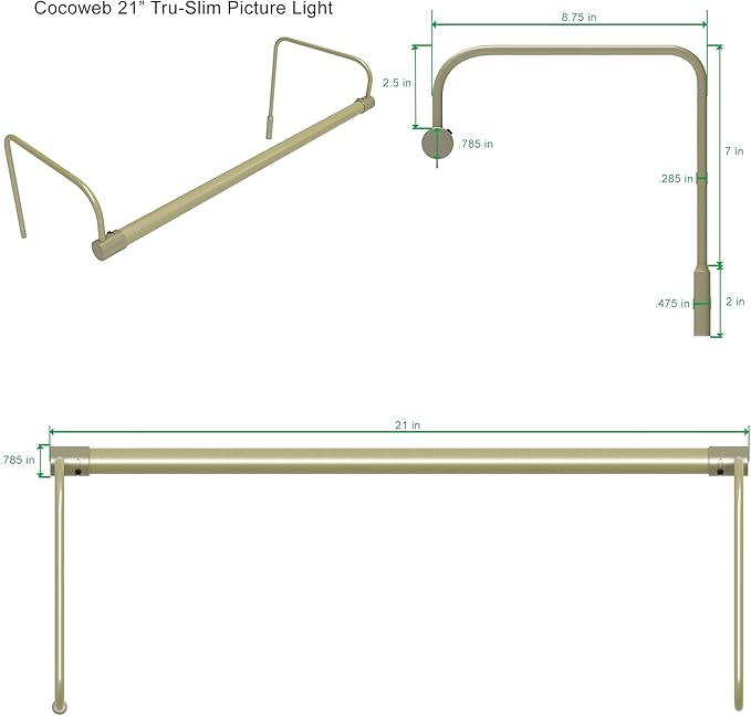 Cocoweb 21 Inch Tru-Slim Antique Brass Picture Light - LED, 2700K, Adjustable Arm, Plug-in, Toggle Switch, Sleek and Compact Design