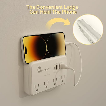 Overtop Wall Outlet Extender Surge Protector with 4 AC Outlets, 4 USB Ports(1 USB C) Multi Plug Expander Charger for Home, Dorm, Classroom, Travel