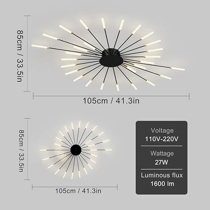 Modern Ceiling Light Flower Shape, Metal Firework Ceiling Lamp with Plug-in LED Source, Lighting Fixture for Living Room Dining Room Bedroom, Natural Light