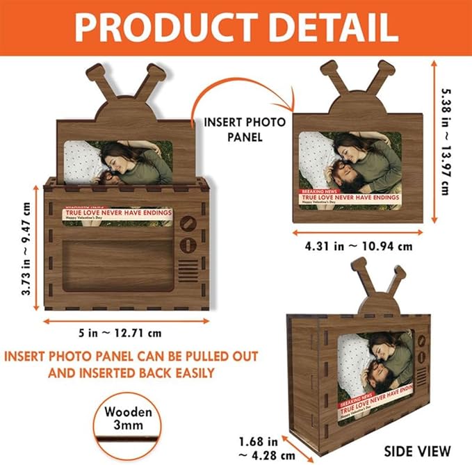 Custom Wooden TV Photo Frame for Couple, Personalized Valentine Love Display for Couples Newlyweds Husband Wife, Custom Valentine Gifts for Couple