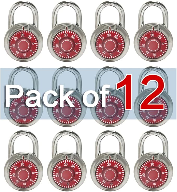 LanuBe Standard Dial Combination Lock, 2 inches. Wide, with Different Combinations, Red Turnplate, Pack of 12; Lock for School, Employee, Gym Sports Locker, Case, Toolbox