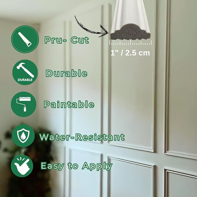 Peel and Stick Wall Molding Kit – Pre Cut Wainscoting Panels, DIY Molding Trim for Walls, Easy Install Accent Wall Kit, Peel and Stick Wainscoting Panels, Wainscoting Panels