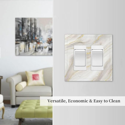 White Grey Gold Marble Simple Tiles Decorative Outlet Covers 2 Gang Double GFCI Rocker Electrical Wall Panels Light Switch Cover Plate for Bathroom Kitchen Decor