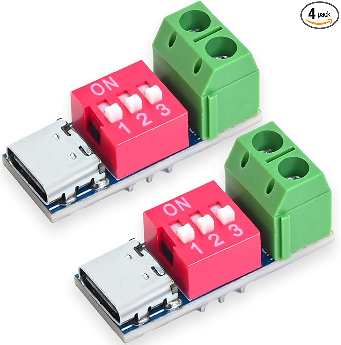 4PCS USB-C PD/QC Fast Charge Trigger Module & Decoy Board - Dual-Port Voltage selector (5V/9V/12V/20V Output) Charger Power Delivery Boost Module