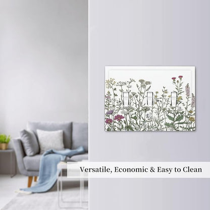 Vintage Herbs Wildflowers Plant Floral Decorative Switch Plates 3 Gang Wall Plate Triple Toggle Light Switch Cover Faceplate Electrical Wall Panels For Bed Room Home Decor