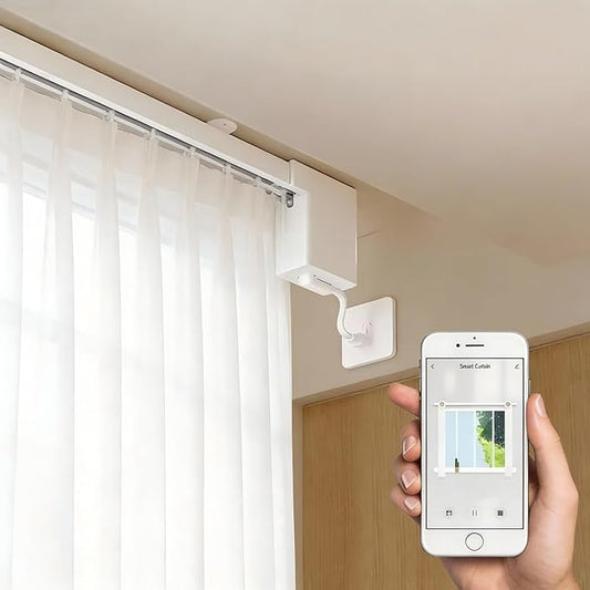 Smart Curtain Track System with Mini Zigbee Motor, Automatic Ceiling Curtain Opener, Motorized Curtains Rod 88.6''(2.2m) with App, Voice, Remote Control, Compatible with Alexa,Google and Siri