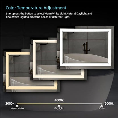 48" x 24" LED Bathroom Mirror Wall-Mounted Anti-Fog Vanity Mirror With Lights Dimmable