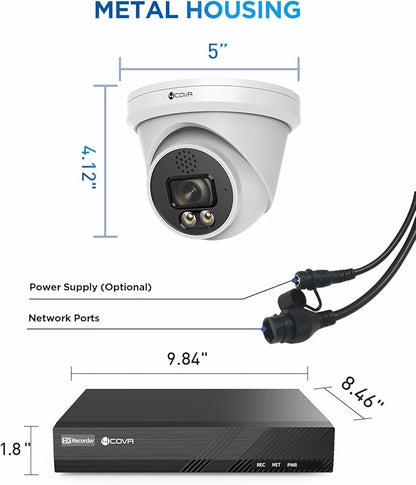 4COVR PoE Security Camera System 4K, 2 Way Audio Talk & Smart Color Night Vision, Smart Human/Vehicle Detection, 8CH 8MP NVR 2TB HDD, 6X 8MP Dome IP Camera IP67, 24/7 Recording, LY97KA8M0806