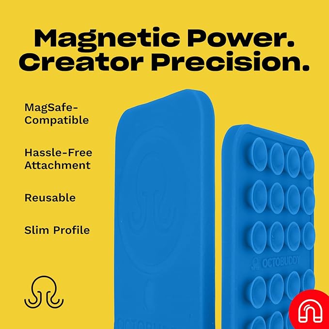 OCTOBUDDY Magnet - Dual Magnetic & Suction Phone Mount - Magnetic-Compatible Silicone Mobile Holder - Hands-Free Selfies & Videos - Content Creator Accessory - 2.6″ x 3.9″, Empire Strikes Black