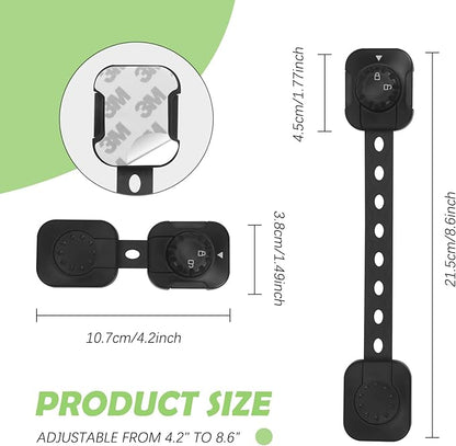 Songaa Child Safety Cabinets Strap Locks 2 Pack - Adjustable Baby Proofing Cabinet Latches for Drawers, Oven, Dishwasher, Fridge, Toilet Seat, Trash Can, with 3M Adhesive Pads - Black