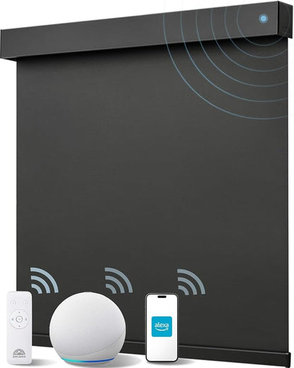 Smart Roller Shades for Windows, Alexa Blackout Motorized Blinds with Remote Control, Easy Install Automatic Electric Blinds for Indoor (43" W x 72" H, Black)
