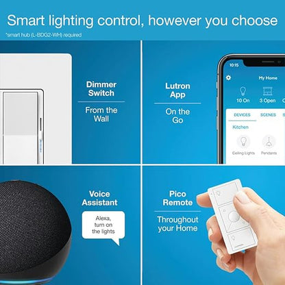 Lutron Diva Smart Dimmer Light Switch for Caseta Lighting (Lutron Smart Hub Required), for LED Lights, 150W, Single-Pole/3-Way, No Neutral, Gray (DVRF-6L-GR)
