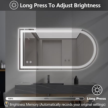 Niccy Arched LED Mirror for Bathroom, 55x30 Vanity Mirror with Light Frameless Bathroom Mirror, Smart Lighted Frontlit Mirrors with Memory Function for Bathroom Bedroom Beauty Hair Salon