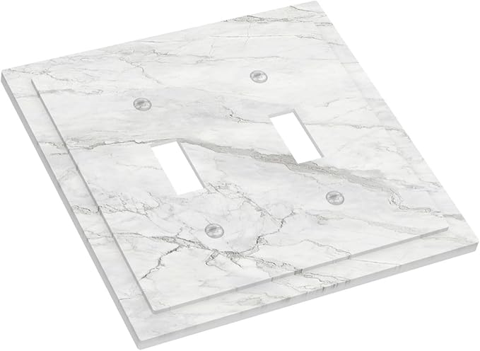 Decorative Switch Plates Marble Granite White And Grey 2 Gang Double Toggle Wall Plate Outlet Light Switch Cover Electrical Faceplate for Home Bedroom Decor