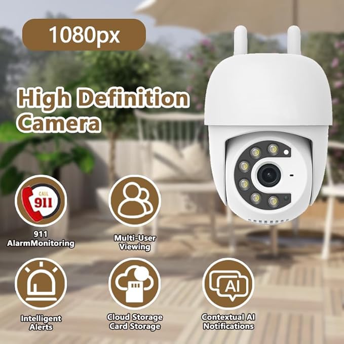 Outdoor Security Camera 355° Pan 90° Tilt Dual Light Full-Color Night Vision 2.4G WiFi Home Surveillance with Two-Way Audio & Infrared Vision, Compatible with 911 Center, Instavision APP