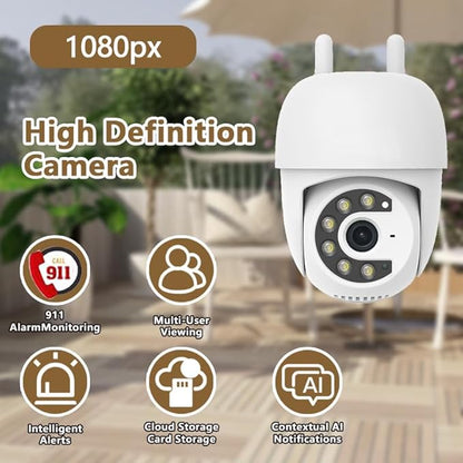 Outdoor Security Camera 355° Pan 90° Tilt Dual Light Full-Color Night Vision 2.4G WiFi Home Surveillance with Two-Way Audio & Infrared Vision, Compatible with 911 Center, Instavision APP