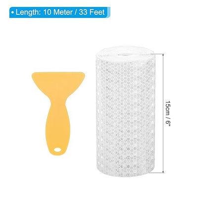 PATIKIL 6 Inch x 33 ft Reflective Tape, 1 Roll Waterproof Self Adhesive High Visibility Caution Warning Safety Tape Reflector with Scraper for Trucks Trailers Cars, White