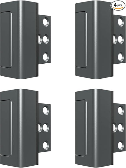 4 Pack Home Security Door Reinforcement Lock, Childproof Safety Door Lock Latch Stopper, Removable Screw-Mounted, Prevent Home Unauthorized Entry, Aluminum Construction, Withstands 800 lbs