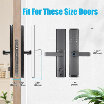 Fingerprint Door Lock with Handle - Tuya App Control & Mechanical Key Backup - 5-in-1 Keyless Entry Smart Lock - Fits 1.38-4.72inch Doors, Auto Lock & USB Emergency Power for Home, Office