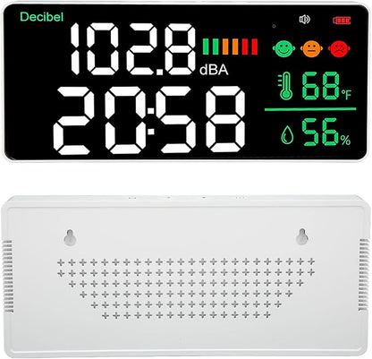 Diydeg Decibel Meter Sound Level Reader, 4 in 1 11 inch Large LED Display Wall Mounted Noise Decibel Reader Meter, Noise Temperature Humidity Meter for Home Studio Factory Classroom