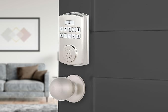 BRINKS Security Door Locks, High-Security Keyless Entry, Smart Electronic Door Lock with Deadbolt, Up to 50 Codes, Automatic Locking (Deadbolt & Passage Knob, Satin Nickel)