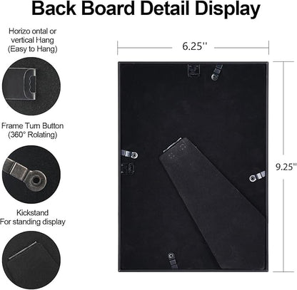 6x9 Picture Frame, Black Aluminum Metal Photo Frames with HD Glass, Fits 5x7 with Mat or 6 x 9 without Mat, Display for Wall and Table