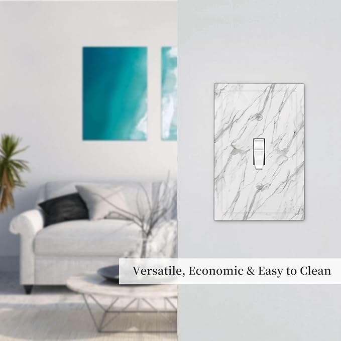 Decorative Light Switch Cover Plate Modern Grey Marble Texture 1 Gang Single Toggle Wall Plates for Electrical Outlet Covers Switch Plate Covers Faceplate for Bedroom Kitchen Decor