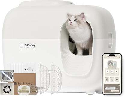 PetSnowy Self-Cleaning Automatic Cat Litter Box with Odor Control TiO2 System, Robot Litter Box with Auto-Packing, App Control, Large Cats & Multiple Cats (2025 Premium Version)