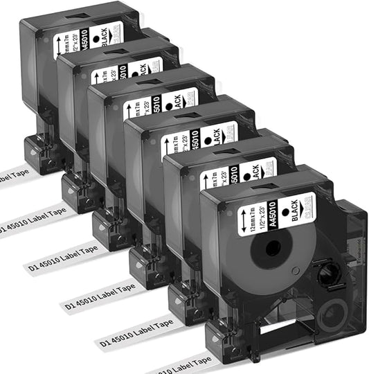 Freshworld Compatible with Dymo Label Maker Refills d1 Replace for Dymo D1 Label Tape 45010,Black on Clear,1/2 In x 23 Ft,for LabelManager 160 210D 260P 280 360D 420P PnP 220P 260P 500TS 450DUO,6-Pack