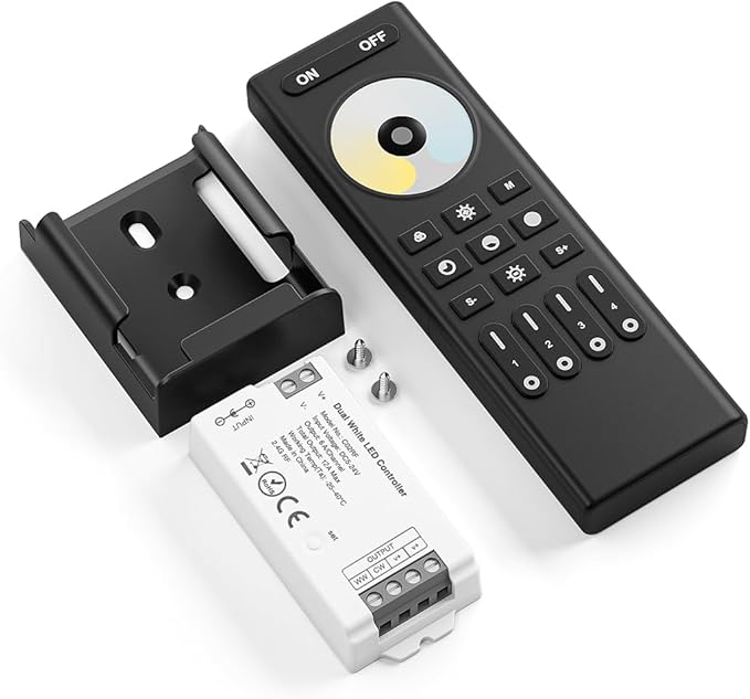 COB CCT RF 2.4GHz Wireless Remote RC02RFB & C02RF Tuya Controller Kit, 4 Zones Group Control PWM CCT(+ CW WW) 3pin Dual White LED Strip Controller DC5V DC12V DC24V Max 12A