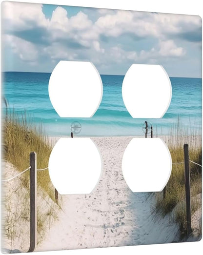 Decorative Outlet Covers Coastal Beach Ocean Seaside View 2 Gang Light Switch Cover Plate Double Duplex Wall Plates for Electrical Outlets Switch Plate Covers for Bedroom Home Decor