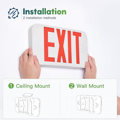 FREELICHT 12 Pack Red Double-Sided LED Exit Sign with Battery Backup, Exit Sign for Business,Easy To Install, UL Certified, AC 120/277V