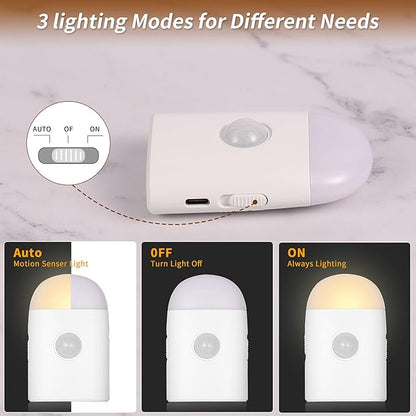 Motion Sensor LED Night Lights Warm White with Adjustable Brightness Rechargeable Battery, with Hook and Stick-On for Cabinet, Wardrobe,Closet,Hallway, Stairs (1 Pack)