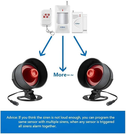 KERUI Home Security System Indoor Outdoor Weather-Proof Siren Window Door Sensors Motion Sensor Alarm with Remote Control More DIY, Wireless House Hotel Garage Shop Burglar Door Alarm, NO WIFI/GSM/APP