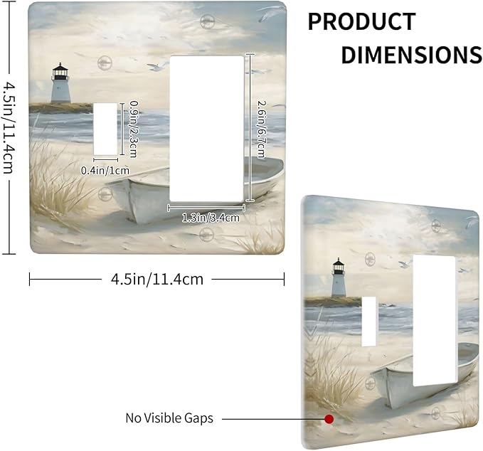 Decorative Outlet Covers Seascape Painting with Lighthouse Boats 2 Gang 1 Gang Wall Plate Single Toggle Rocker Light Switch Covers Switch Plate Cover for Bedroom Home Decor