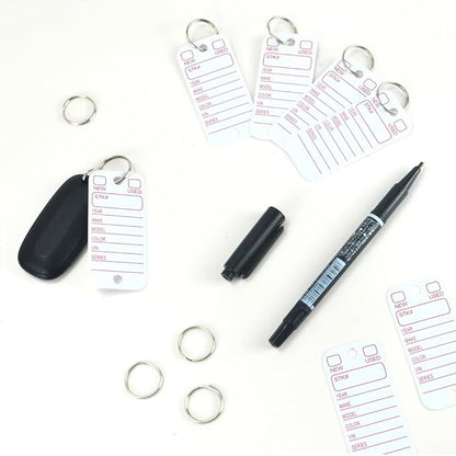 500 Pcs PVC Tags with Labels and Rings, Car Key for Organization, Identifiers, and Luggage Tags with 4 Pcs Markers, Plastic Keychain Tags for Car, Truck, and Dealer Use