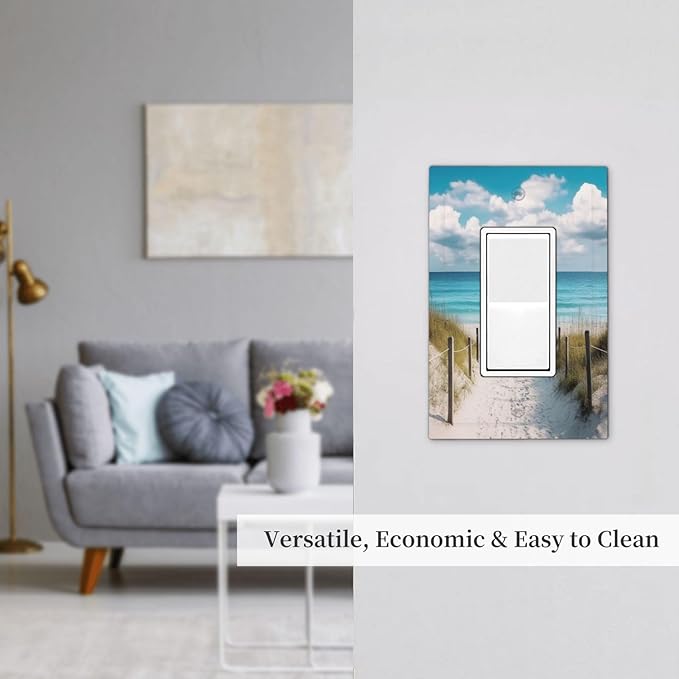 Decorative Outlet Covers Coastal Beach Ocean Seaside View 1 Gang Rocker Light Switch Cover Plate Single Wall Plates for Electrical Outlets Switch Plate Covers Faceplate for Bedroom Home Decor