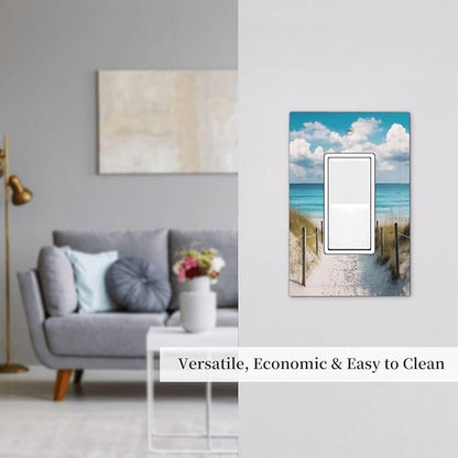 Decorative Outlet Covers Coastal Beach Ocean Seaside View 1 Gang Rocker Light Switch Cover Plate Single Wall Plates for Electrical Outlets Switch Plate Covers Faceplate for Bedroom Home Decor