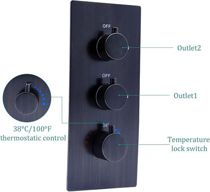 2 Function Shower Thermostatic Valve 3 Round Knob Valve Body Can Control Water Volume and Work at the Same Time Concealed Brass Bathroom Replacement Valve(Oil-Rubbed Bronze, 2-Way)