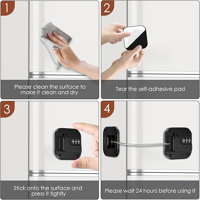 Refrigerator Lock, Combination Lock for Refrigerator Cabinets, Drawers, Heavy Duty Fridge Lock, Easy Install No Keys Needed, Black (Black-3Pack)