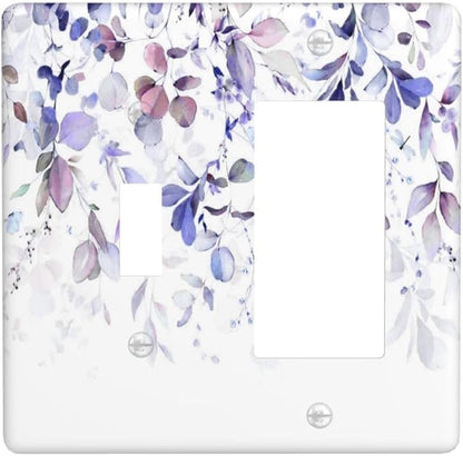 Purple Eucalyptus Watercolor Floral Rustic Leaf Outlet Covers 1 Toggle 1 Rocker Combination Decorative Wall Plate Electrical Switch Plates Light Switch Cover Plate for Farmhouse Home Decor