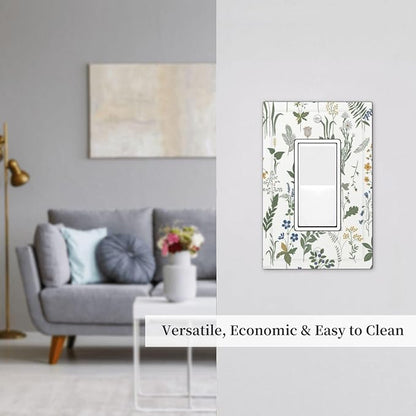 Decorative Outlet Covers Floral Green Leaf Plant Flowes 1 Gang Single Rocker Light Switch Cover Plate Wall Plates Gfci Faceplate For Bed Room Farmhouse Decor