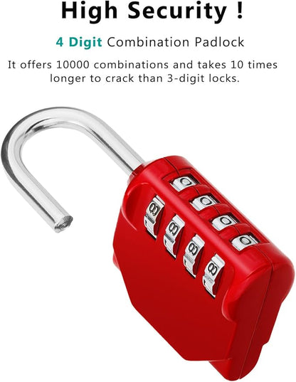 ZHEGE Combination Padlock 2 Pack, 4 Digit Lock for School Gym Locker, Outdoor Waterproof Combo Lock (Silver & Red)