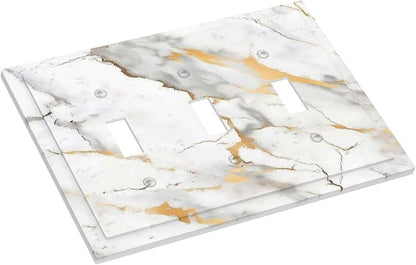 Decorative Switch Plates Marbling Style White Background Gold Gray Stripes 3 Gang Wall Plate Triple Toggle Light Switch Cover Faceplate Electrical Wall Panels For Bathroom Kitchen Decor