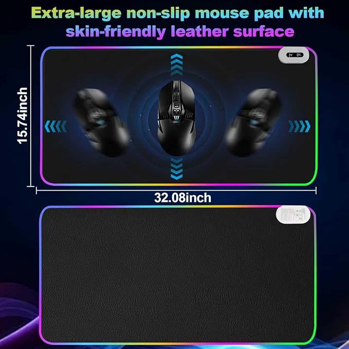 Heated Desk Pad Mouse Pad - Warm Desk Pad - 6-Level Temperature Adjustment, Smart Temperature Control & 8-Hour Timer Auto Shut-Off, LED Gaming Mouse P