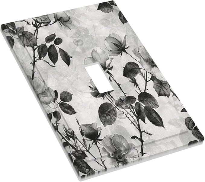 Decorative Light Switch Cover Black Breezy Watercolor Garden Floral 1 Gang Single Toggle Device Electrical Faceplate Switchplates Decorator Outlet Wall Plate for Bedroom Home Decor