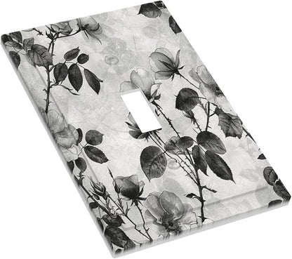 Decorative Light Switch Cover Black Breezy Watercolor Garden Floral 1 Gang Single Toggle Device Electrical Faceplate Switchplates Decorator Outlet Wall Plate for Bedroom Home Decor