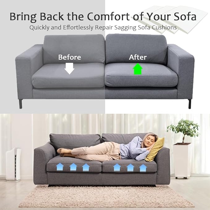 Couch Cushion Supports for Sagging Seat 22'' x 22'' High Density 40D Curved Foam Sofa Cushion Support Under The Saggy Pads Firmer Foam Lifters for Saggy Couch Set of 3 (White, 22''*22'')