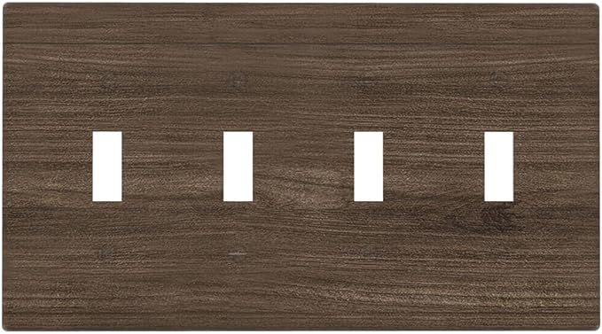 Light Switch Cover Plate Rustic Walnut Wood Grain 4 Gang Quad Toggle Wall Plate Electrical Outlet Cover Decorative Switch Plate Covers for Farmhouse Cabin Decor